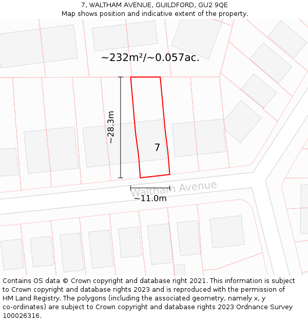 7, WALTHAM AVENUE, GUILDFORD, GU2 9QE: Plot and title map