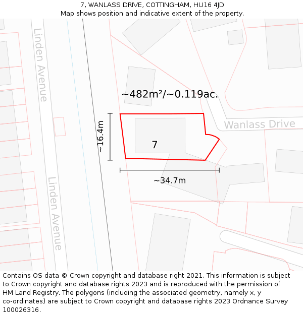 7, WANLASS DRIVE, COTTINGHAM, HU16 4JD: Plot and title map