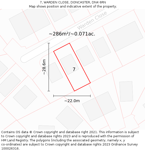 7, WARDEN CLOSE, DONCASTER, DN4 6RN: Plot and title map