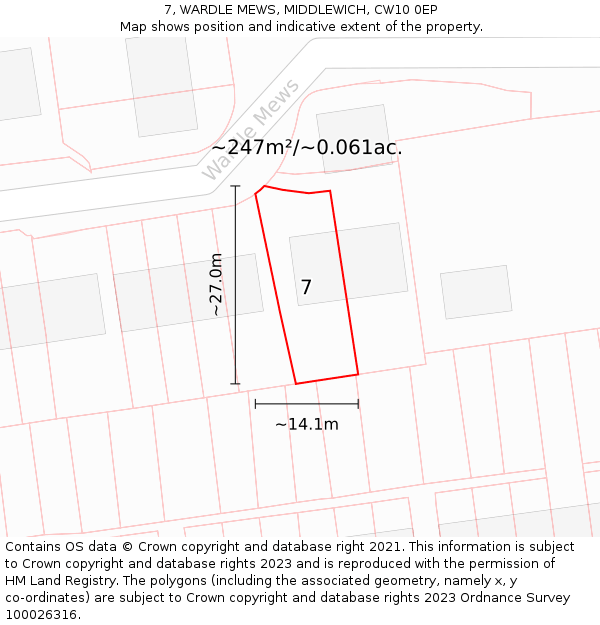 7, WARDLE MEWS, MIDDLEWICH, CW10 0EP: Plot and title map