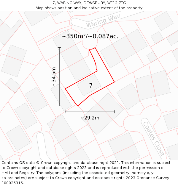 7, WARING WAY, DEWSBURY, WF12 7TG: Plot and title map