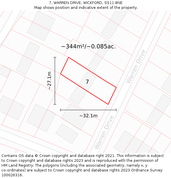 7, WARREN DRIVE, WICKFORD, SS11 8NE: Plot and title map