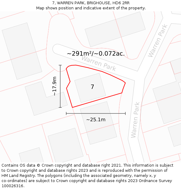 7, WARREN PARK, BRIGHOUSE, HD6 2RR: Plot and title map