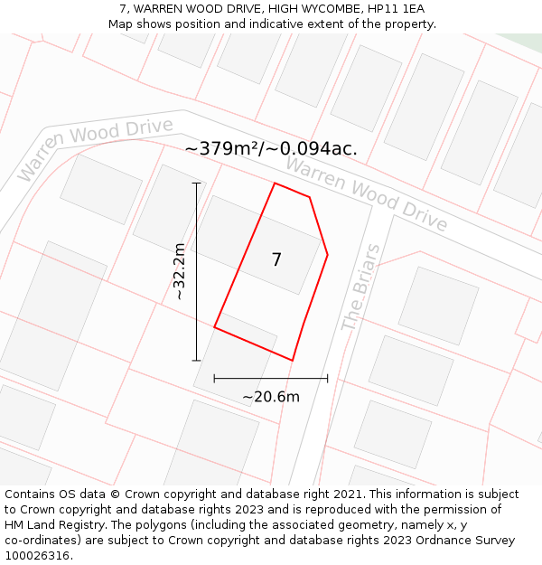 7, WARREN WOOD DRIVE, HIGH WYCOMBE, HP11 1EA: Plot and title map