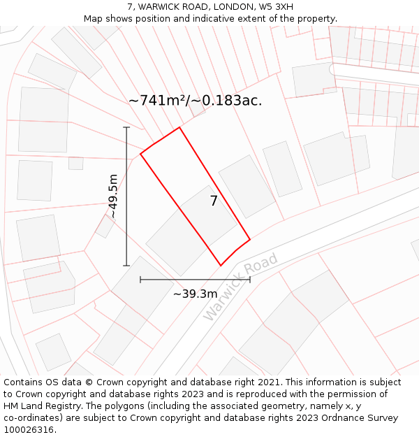 7, WARWICK ROAD, LONDON, W5 3XH: Plot and title map