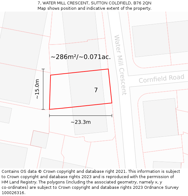 7, WATER MILL CRESCENT, SUTTON COLDFIELD, B76 2QN: Plot and title map