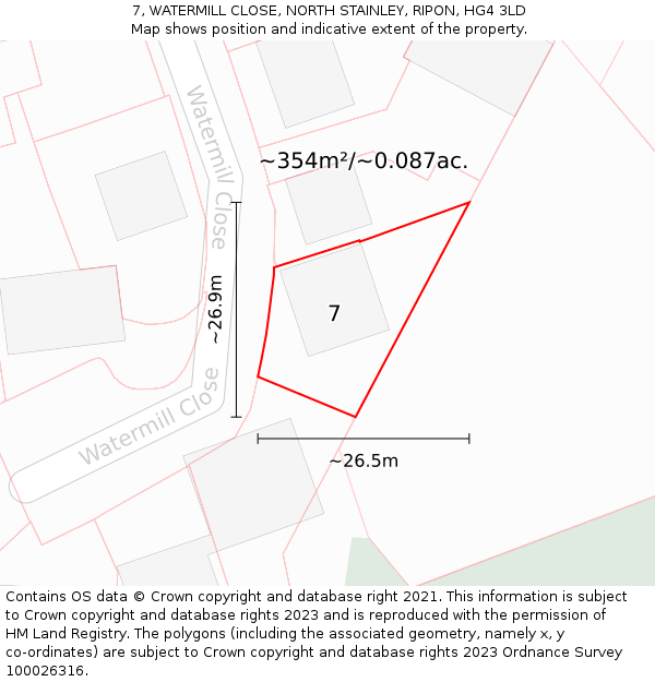 7, WATERMILL CLOSE, NORTH STAINLEY, RIPON, HG4 3LD: Plot and title map