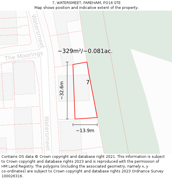 7, WATERSMEET, FAREHAM, PO16 0TE: Plot and title map