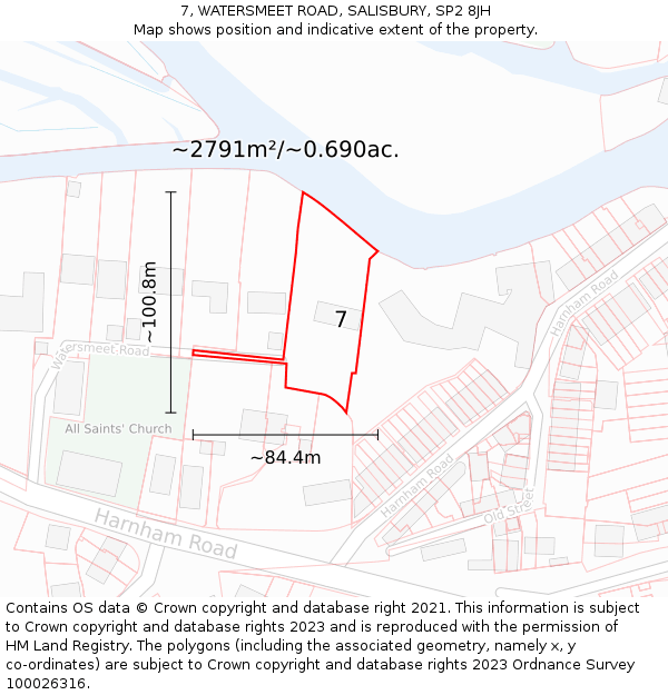 7, WATERSMEET ROAD, SALISBURY, SP2 8JH: Plot and title map