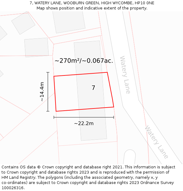 7, WATERY LANE, WOOBURN GREEN, HIGH WYCOMBE, HP10 0NE: Plot and title map