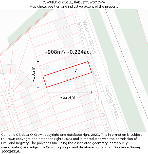 7, WATLING KNOLL, RADLETT, WD7 7HW: Plot and title map