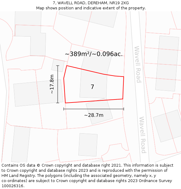 7, WAVELL ROAD, DEREHAM, NR19 2XG: Plot and title map