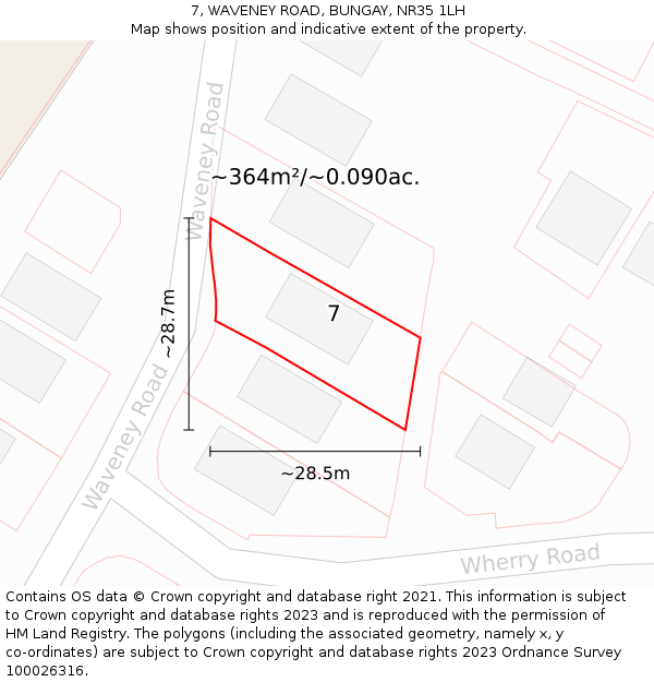 7, WAVENEY ROAD, BUNGAY, NR35 1LH: Plot and title map