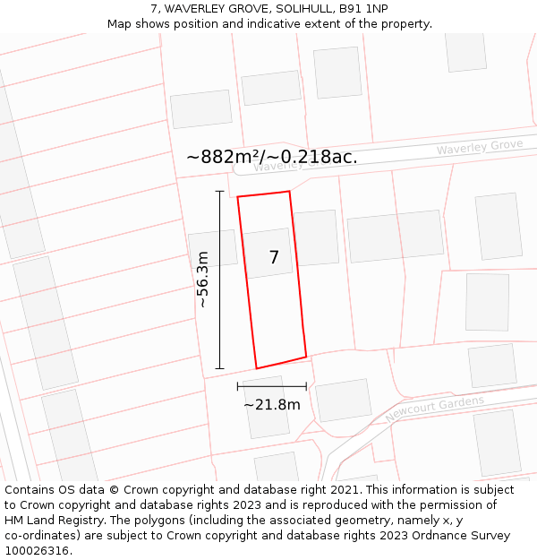 7, WAVERLEY GROVE, SOLIHULL, B91 1NP: Plot and title map