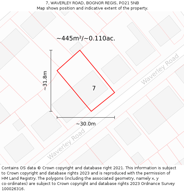 7, WAVERLEY ROAD, BOGNOR REGIS, PO21 5NB: Plot and title map