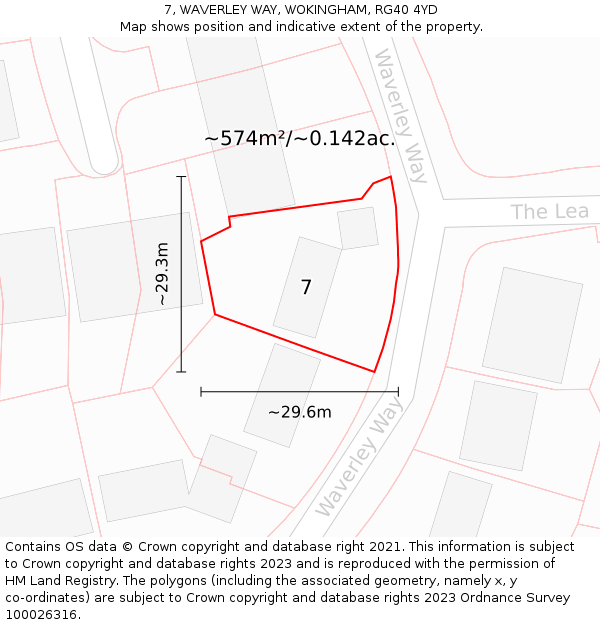 7, WAVERLEY WAY, WOKINGHAM, RG40 4YD: Plot and title map