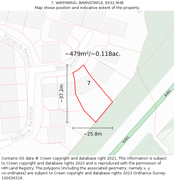 7, WAYFARING, BARNSTAPLE, EX32 9HB: Plot and title map