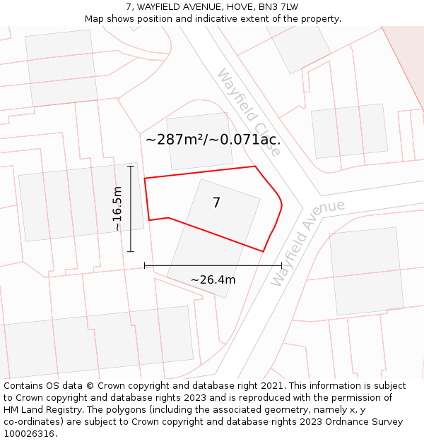 7, WAYFIELD AVENUE, HOVE, BN3 7LW: Plot and title map
