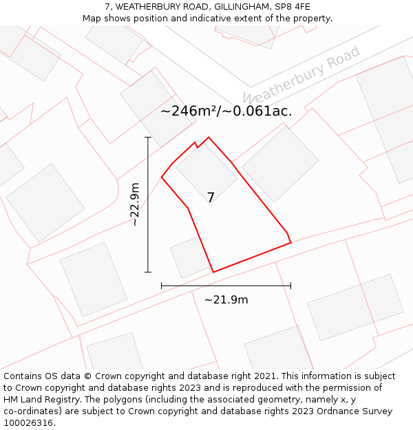 7, WEATHERBURY ROAD, GILLINGHAM, SP8 4FE: Plot and title map