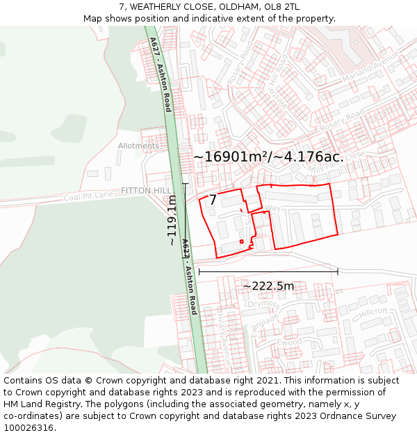 7, WEATHERLY CLOSE, OLDHAM, OL8 2TL: Plot and title map