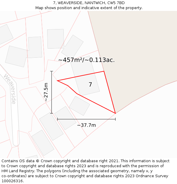 7, WEAVERSIDE, NANTWICH, CW5 7BD: Plot and title map