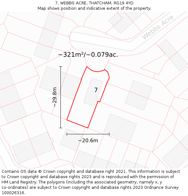 7, WEBBS ACRE, THATCHAM, RG19 4YD: Plot and title map