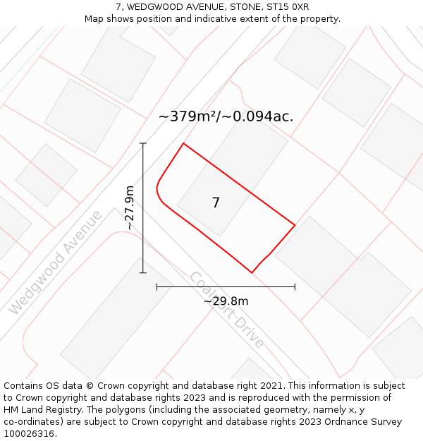 7, WEDGWOOD AVENUE, STONE, ST15 0XR: Plot and title map