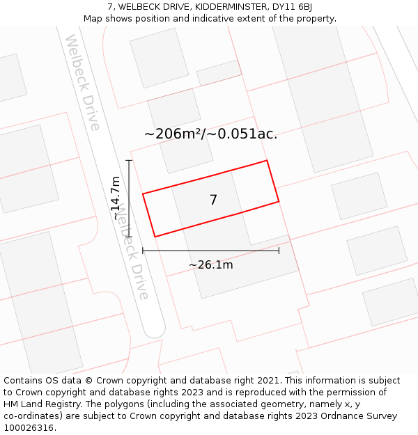 7, WELBECK DRIVE, KIDDERMINSTER, DY11 6BJ: Plot and title map