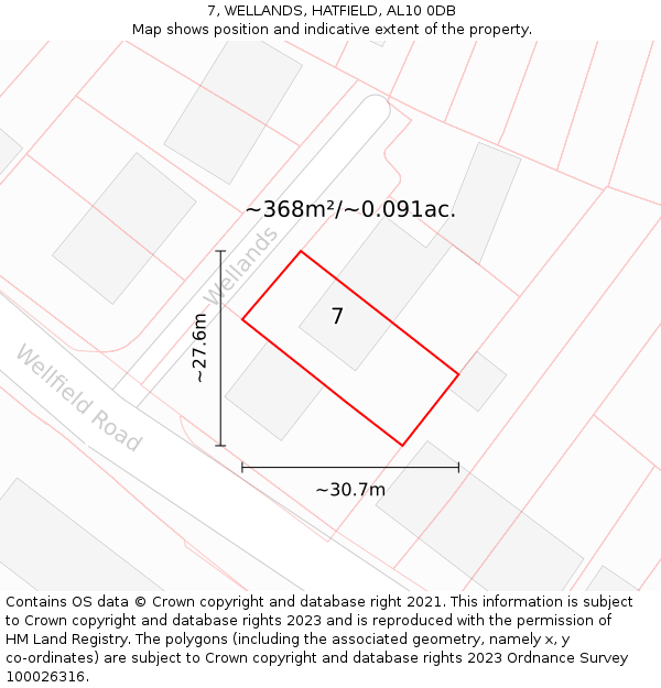 7, WELLANDS, HATFIELD, AL10 0DB: Plot and title map