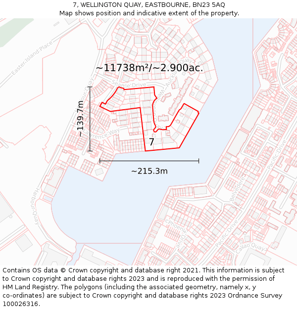 7, WELLINGTON QUAY, EASTBOURNE, BN23 5AQ: Plot and title map