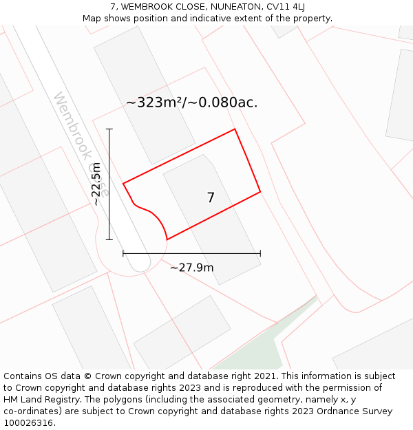 7, WEMBROOK CLOSE, NUNEATON, CV11 4LJ: Plot and title map