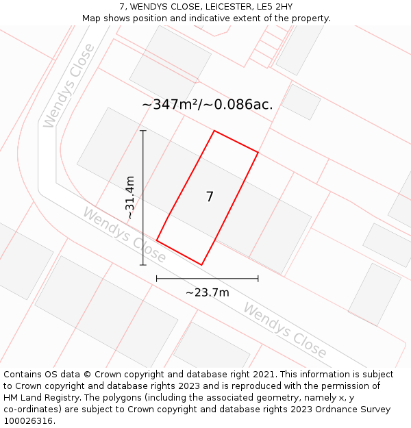 7, WENDYS CLOSE, LEICESTER, LE5 2HY: Plot and title map