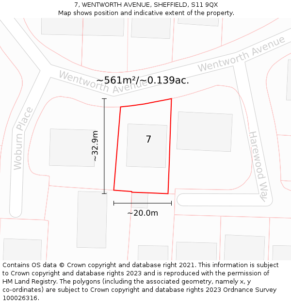 7, WENTWORTH AVENUE, SHEFFIELD, S11 9QX: Plot and title map