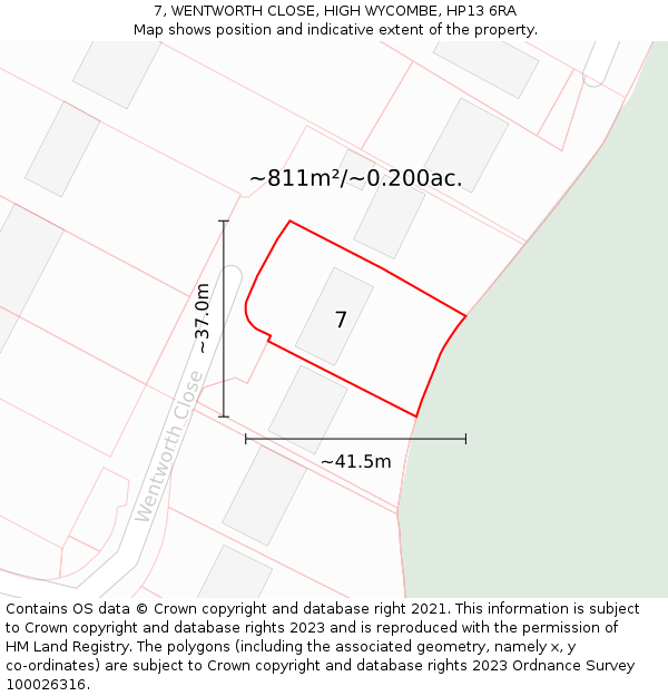 7, WENTWORTH CLOSE, HIGH WYCOMBE, HP13 6RA: Plot and title map