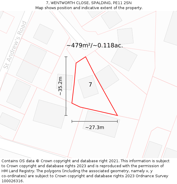 7, WENTWORTH CLOSE, SPALDING, PE11 2SN: Plot and title map