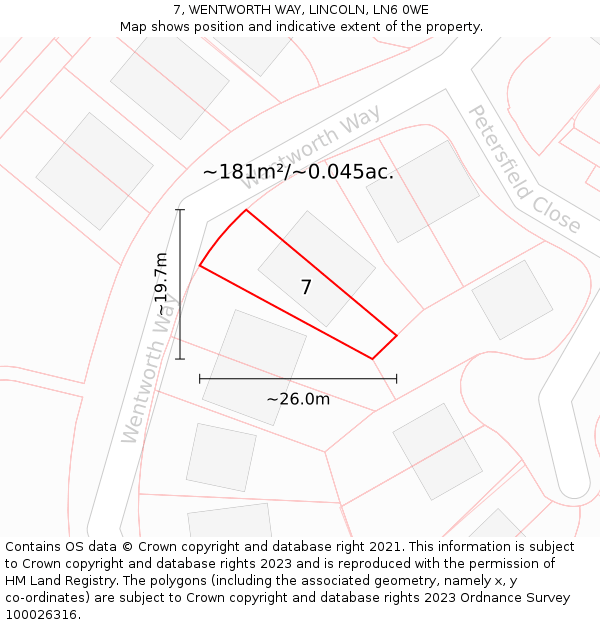 7, WENTWORTH WAY, LINCOLN, LN6 0WE: Plot and title map