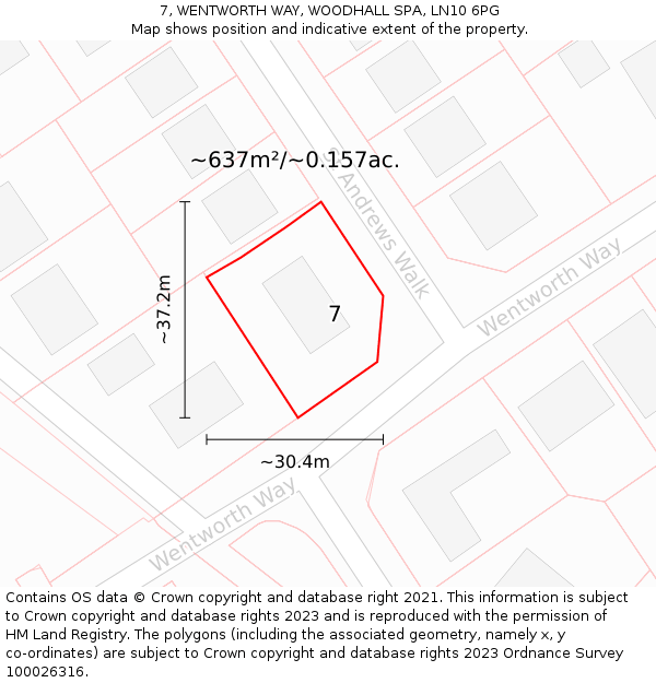 7, WENTWORTH WAY, WOODHALL SPA, LN10 6PG: Plot and title map