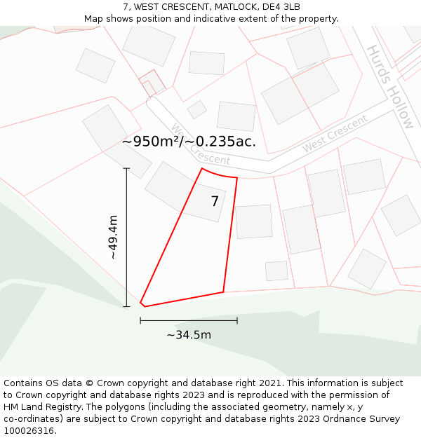 7, WEST CRESCENT, MATLOCK, DE4 3LB: Plot and title map