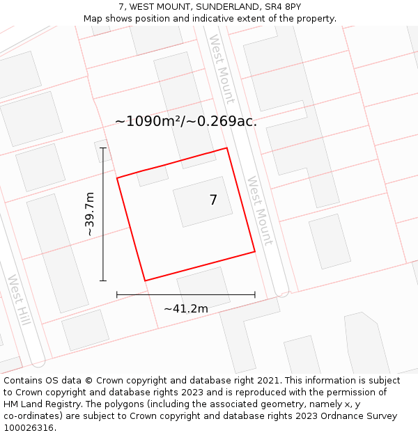 7, WEST MOUNT, SUNDERLAND, SR4 8PY: Plot and title map