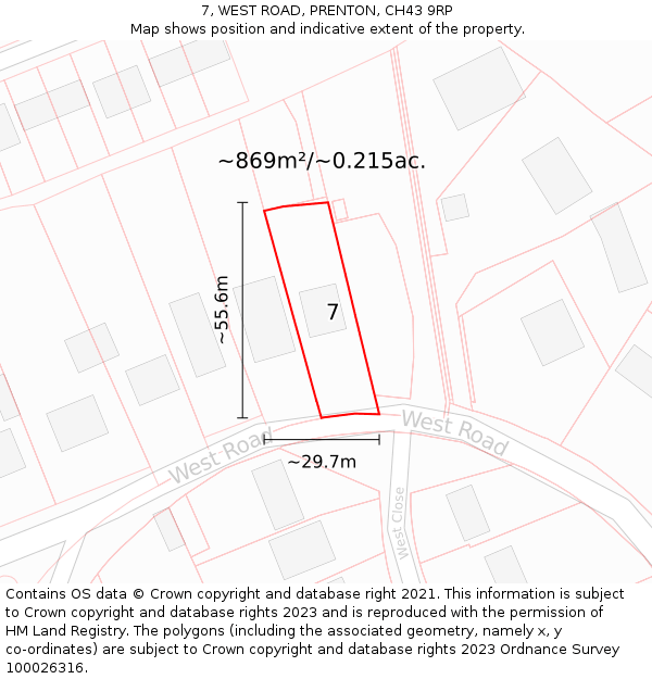 7, WEST ROAD, PRENTON, CH43 9RP: Plot and title map