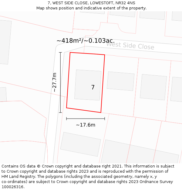 7, WEST SIDE CLOSE, LOWESTOFT, NR32 4NS: Plot and title map