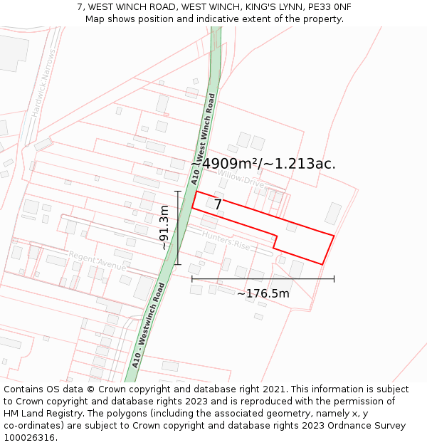 7, WEST WINCH ROAD, WEST WINCH, KING'S LYNN, PE33 0NF: Plot and title map