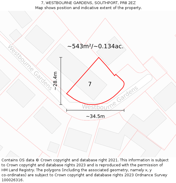 7, WESTBOURNE GARDENS, SOUTHPORT, PR8 2EZ: Plot and title map