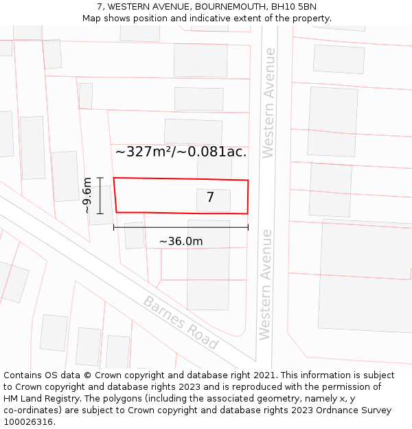 7, WESTERN AVENUE, BOURNEMOUTH, BH10 5BN: Plot and title map