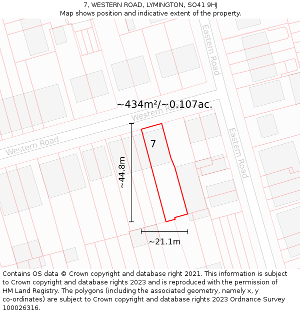 7, WESTERN ROAD, LYMINGTON, SO41 9HJ: Plot and title map