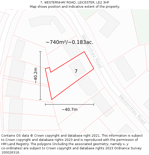 7, WESTERNHAY ROAD, LEICESTER, LE2 3HF: Plot and title map