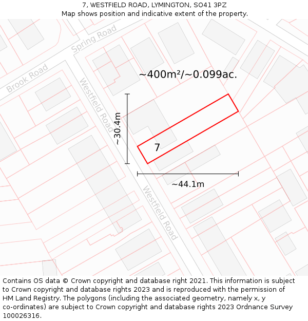 7, WESTFIELD ROAD, LYMINGTON, SO41 3PZ: Plot and title map