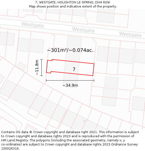 7, WESTGATE, HOUGHTON LE SPRING, DH4 6GW: Plot and title map