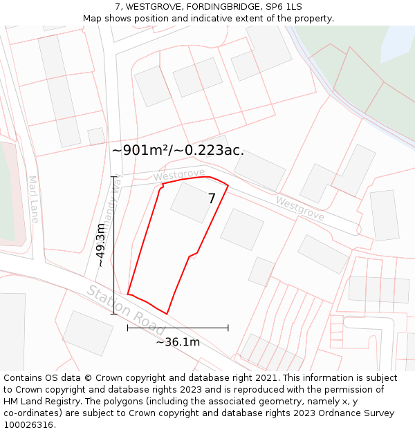 7, WESTGROVE, FORDINGBRIDGE, SP6 1LS: Plot and title map