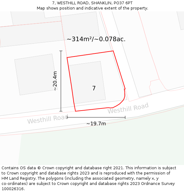 7, WESTHILL ROAD, SHANKLIN, PO37 6PT: Plot and title map